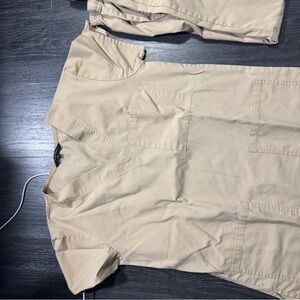 Tan V-Neck Scrub Top and Pants Set